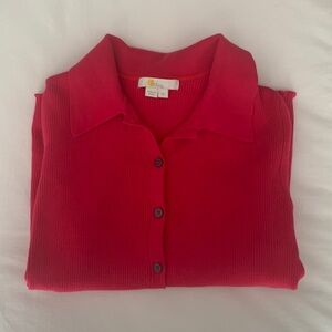 Boden Hot Pink Ribbed Button Up Sweater